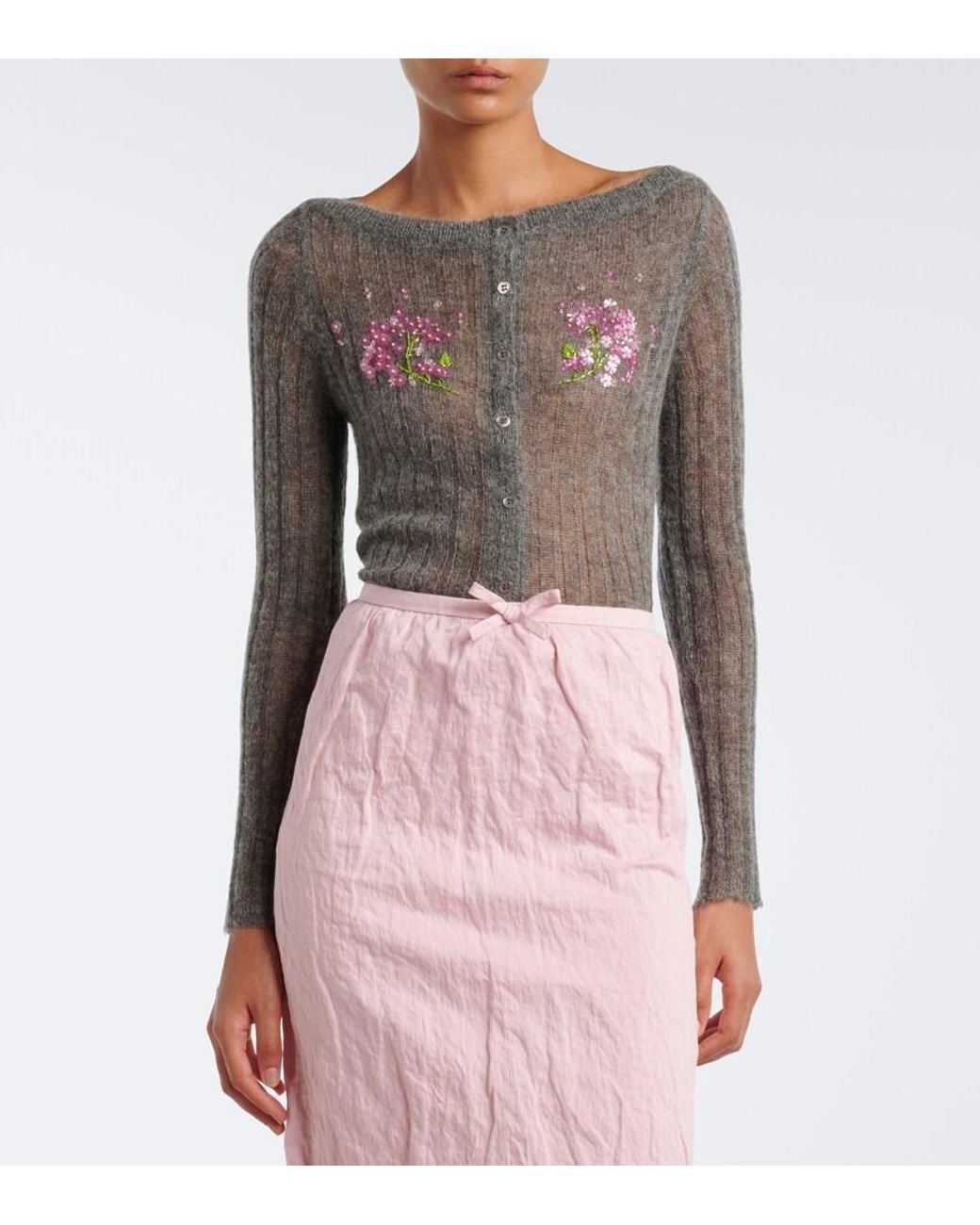 ShuShu/Tong Gray Embellished Wool And Mohair-Blend Cardigan
