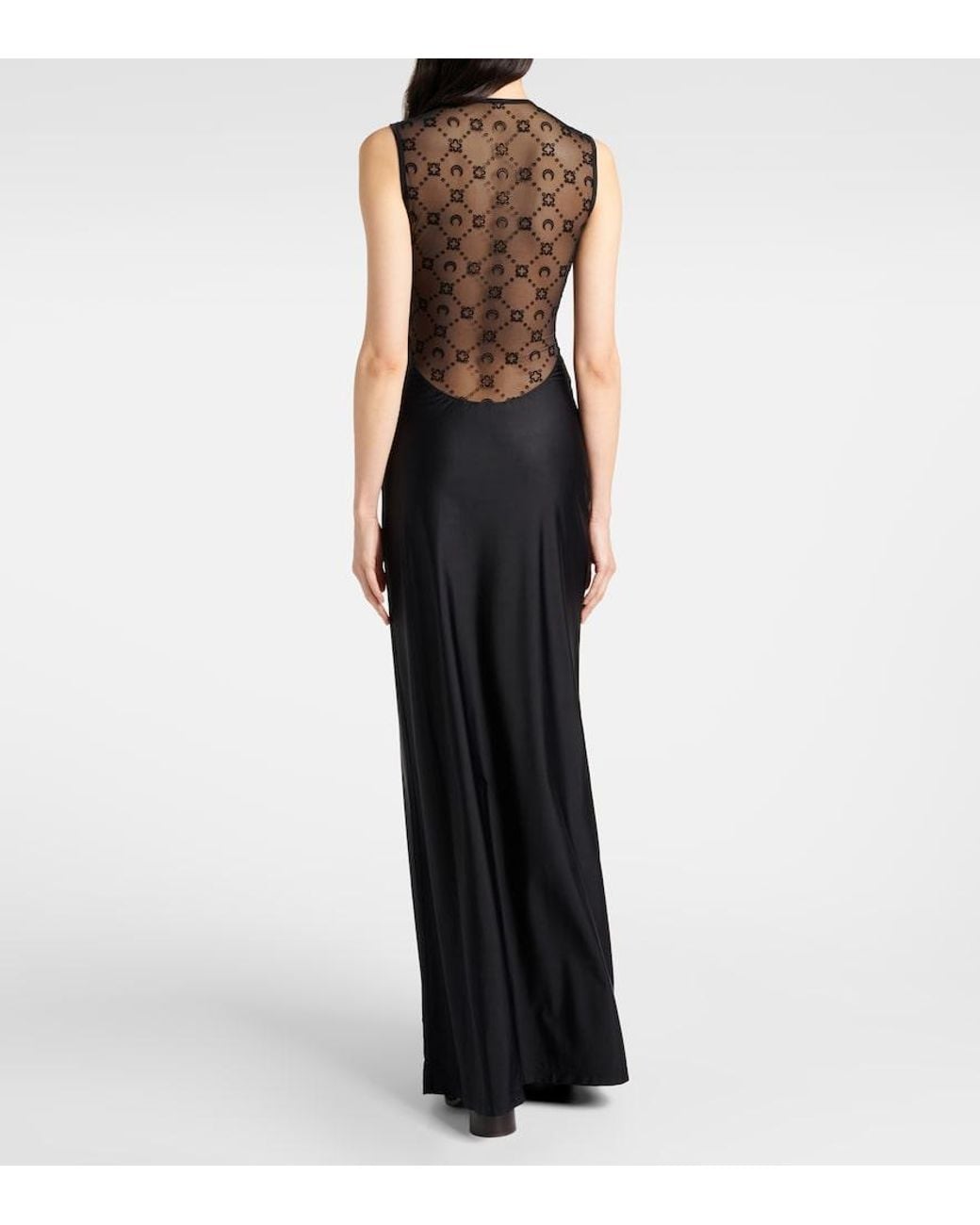 MARINE SERRE Black Draped Jersey Maxi Dress