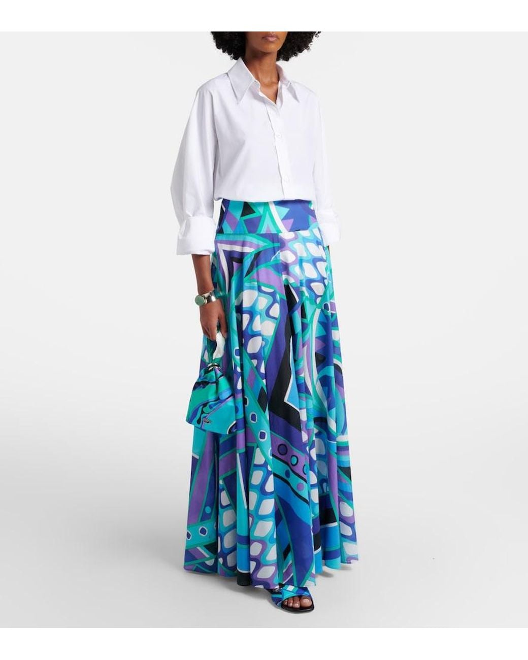 Emilio Pucci Blue Vivara Cotton Maxi Skirt