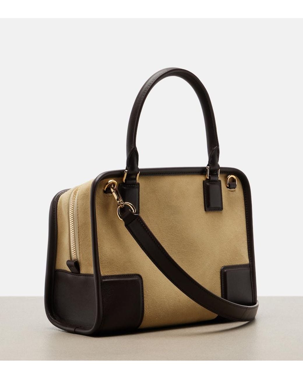Loewe Black Amazona 180 Leather-Trimmed Suede Top-Handle Bag