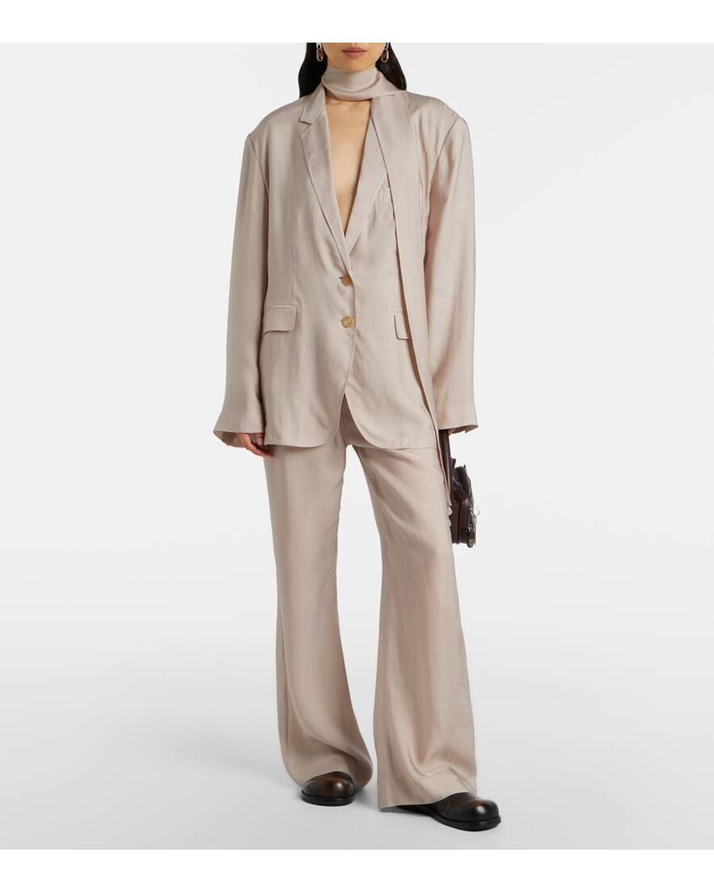 Acne Studios Checked Scarf-Detail Blazer in Natural | Lyst UK