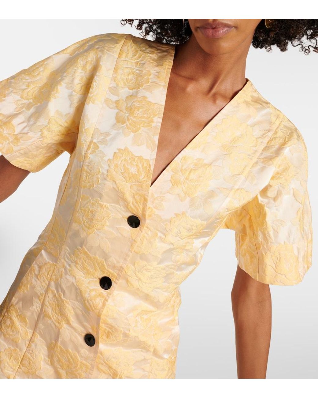 Ganni Metallic "Botanical Jacquard" Midi Dress