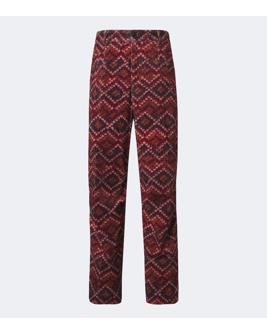Dries Van Noten Red Printed Cotton Corduroy Straight Pants for men