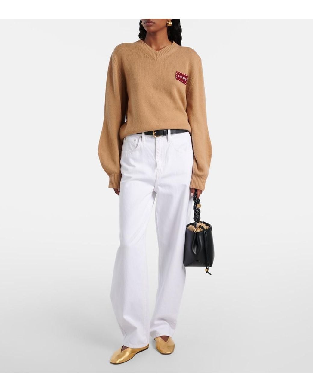 Marni Natural Cashmere Knit Sweater With V-Neckline
