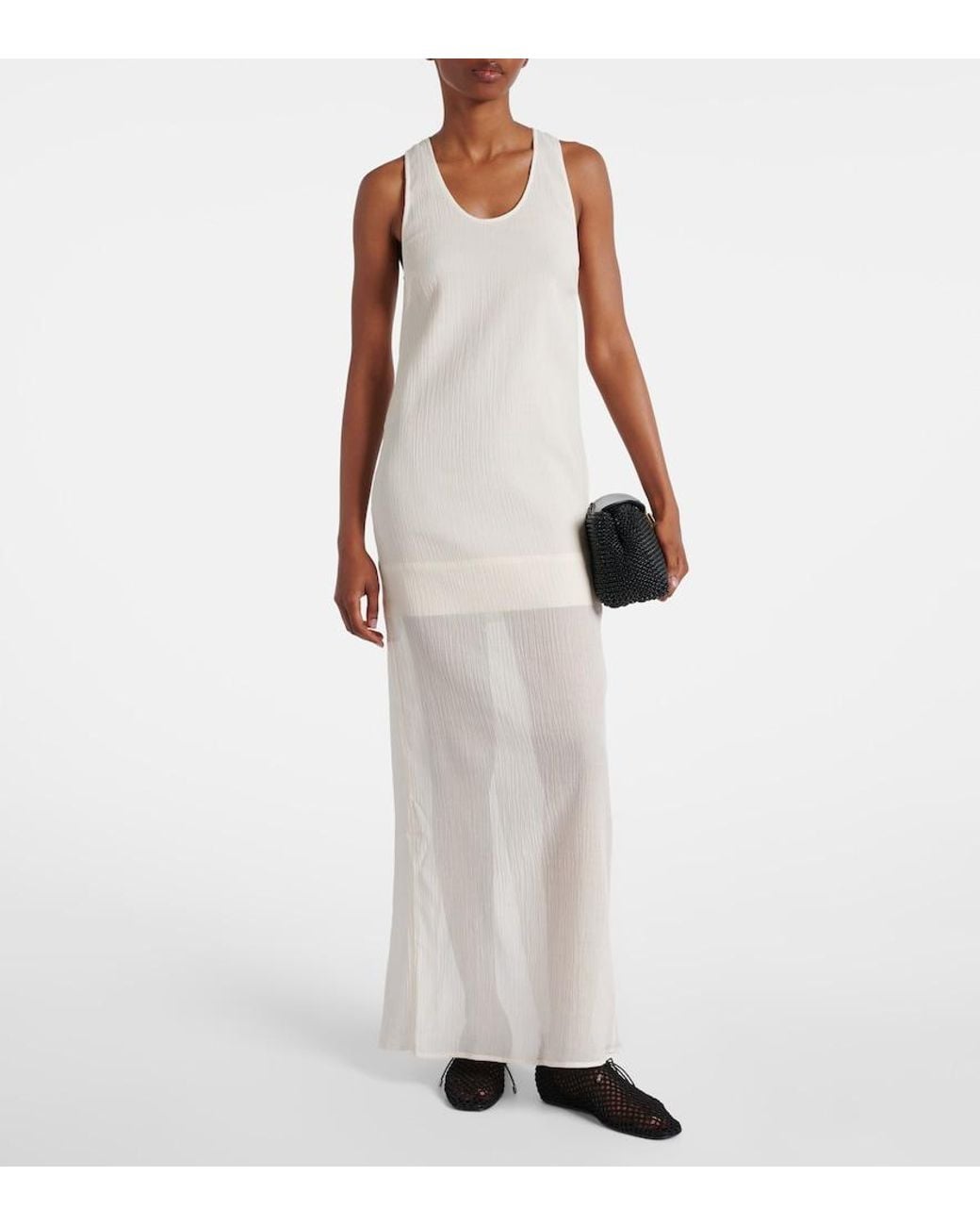 Totême White Cotton And Silk Maxi Dress