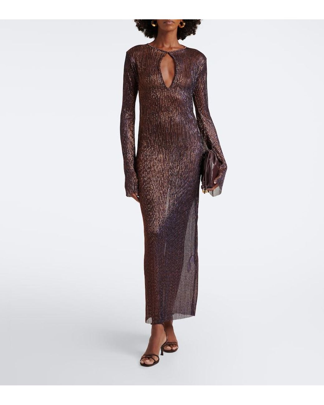 Cala De La Cruz Gray Soleil Knitted Lame Midi Dress