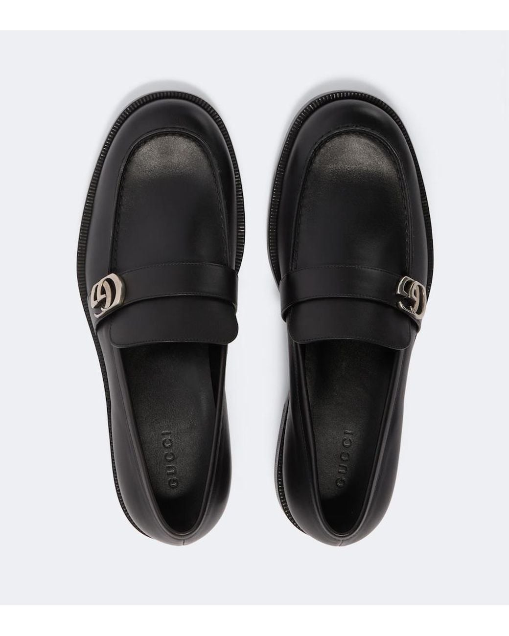Gucci Black Double G Leather Loafers for men