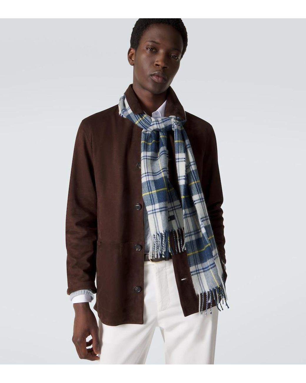 Dunhill Blue Tartan Cashmere Scarf for men