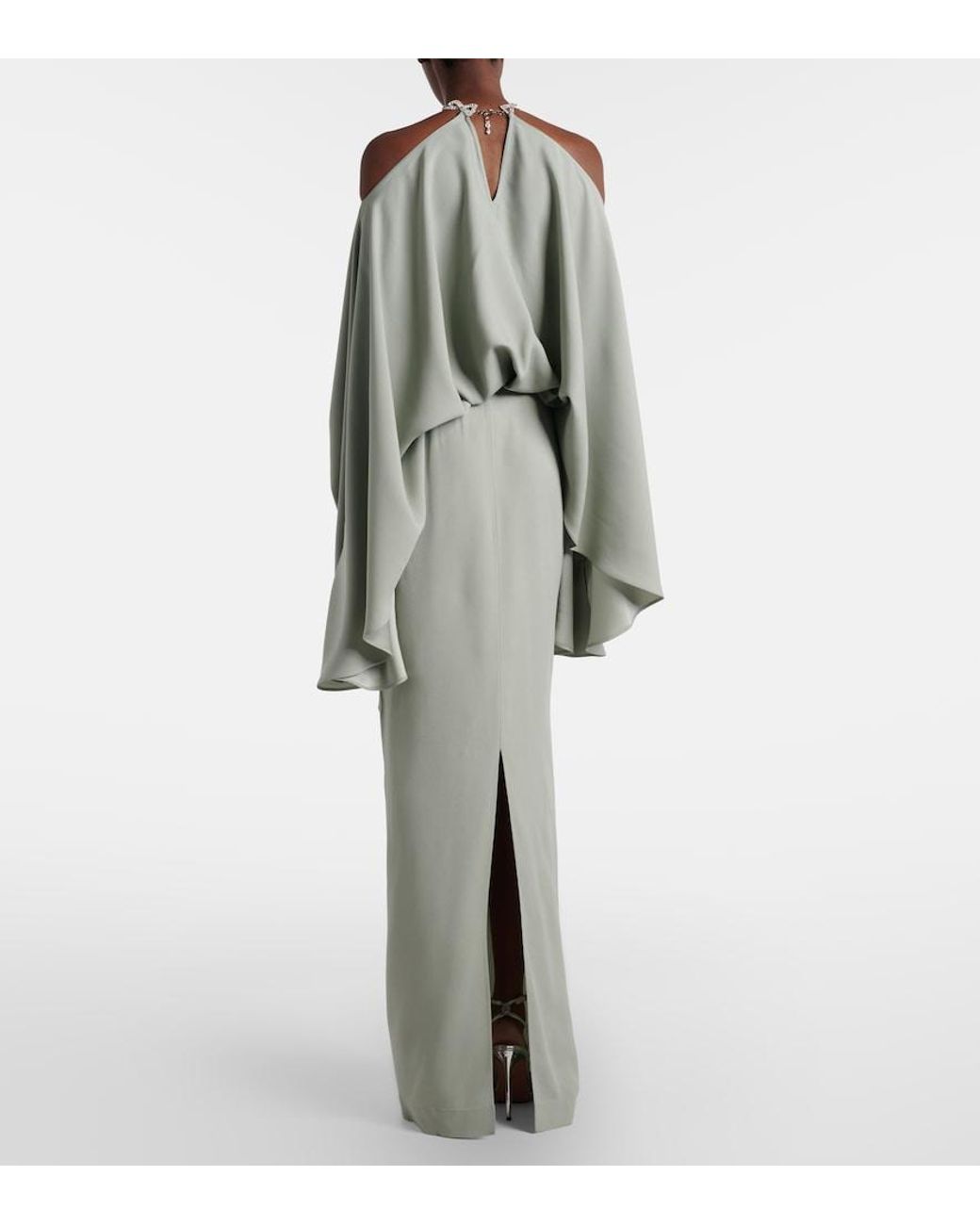 Taller Marmo White Cyclades Embellished Crepe Cady Gown