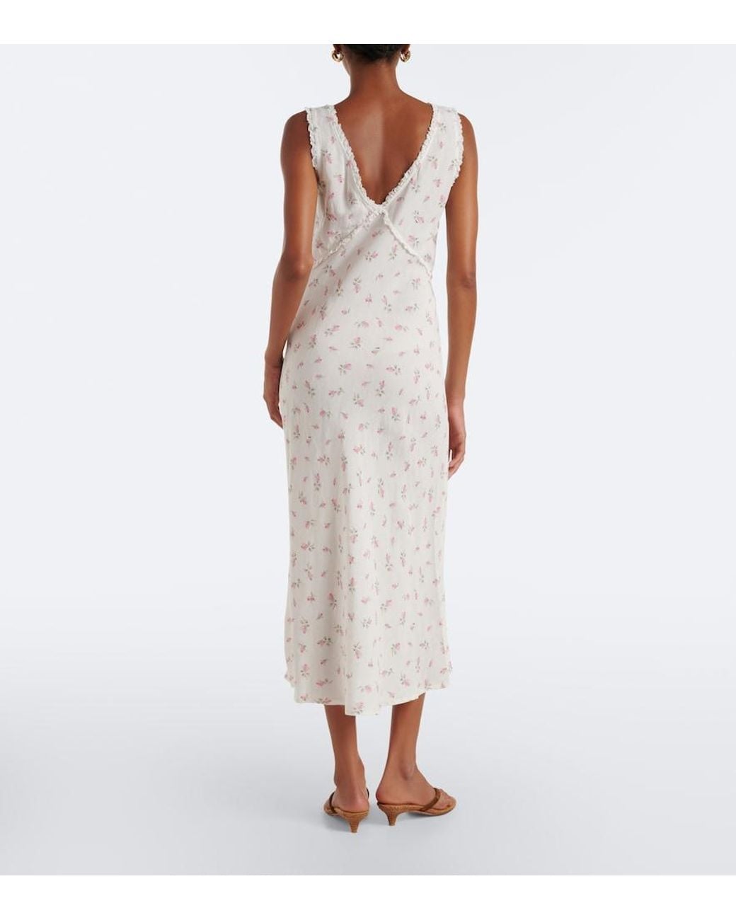 Rixo White Sandrine Floral Cotton Midi Dress