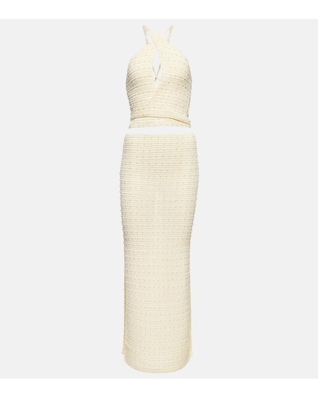 AYA MUSE Natural Veluti Embellished Crochet Maxi Dress