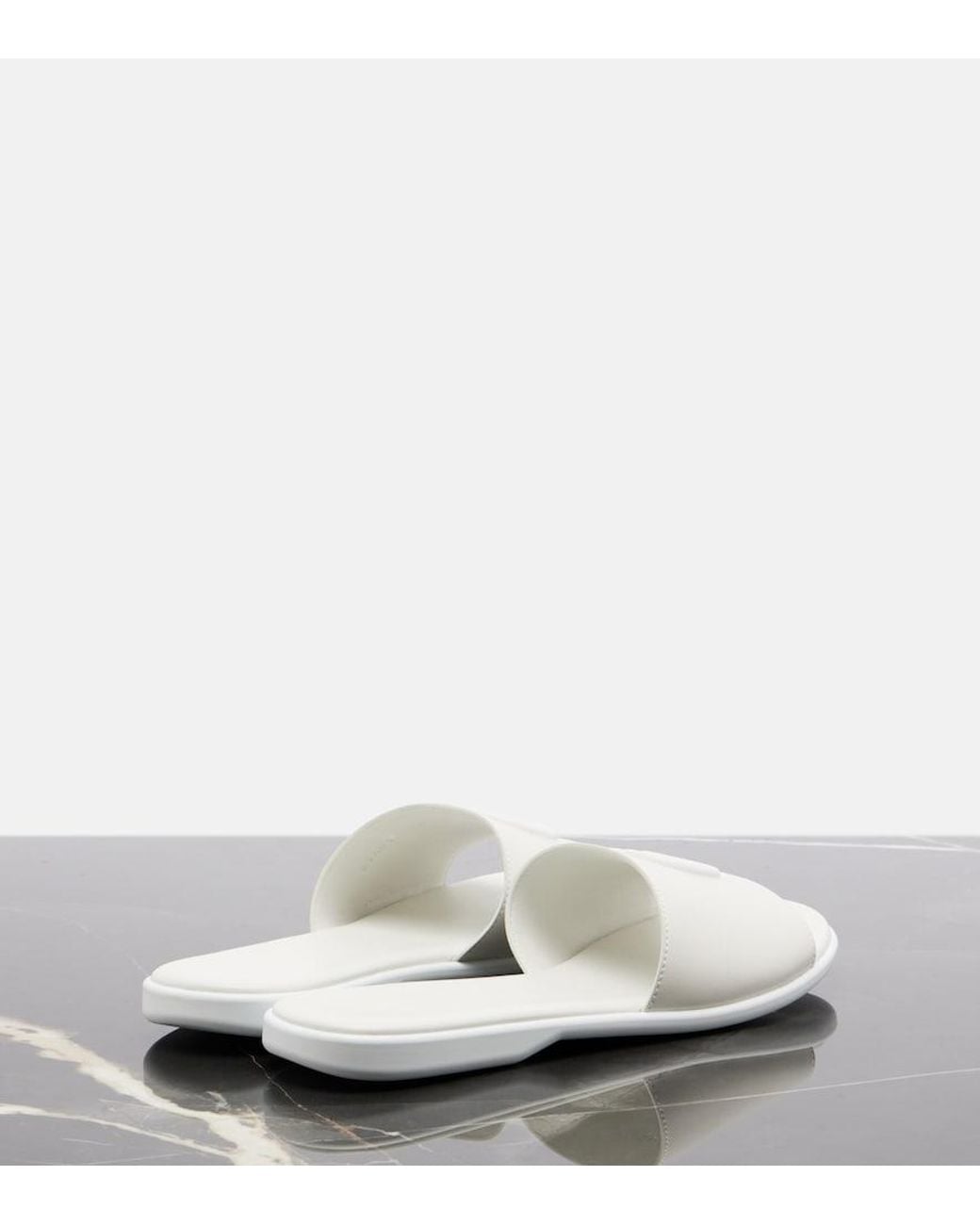 Gucci White Double G Leather Slides