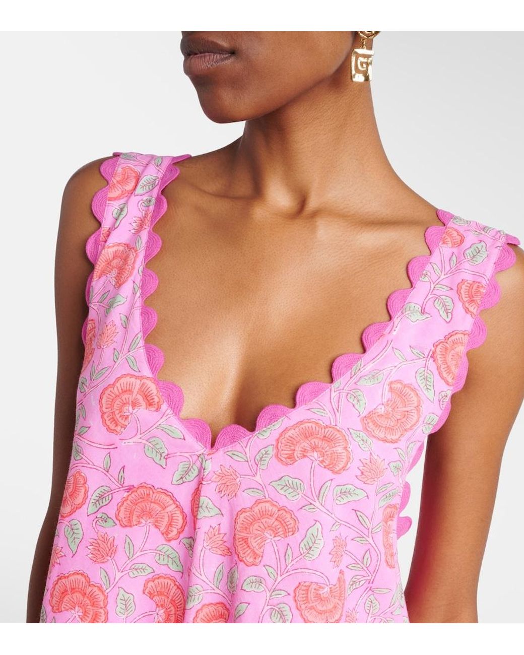 Juliet Dunn Pink Floral Scalloped Cotton Minidress