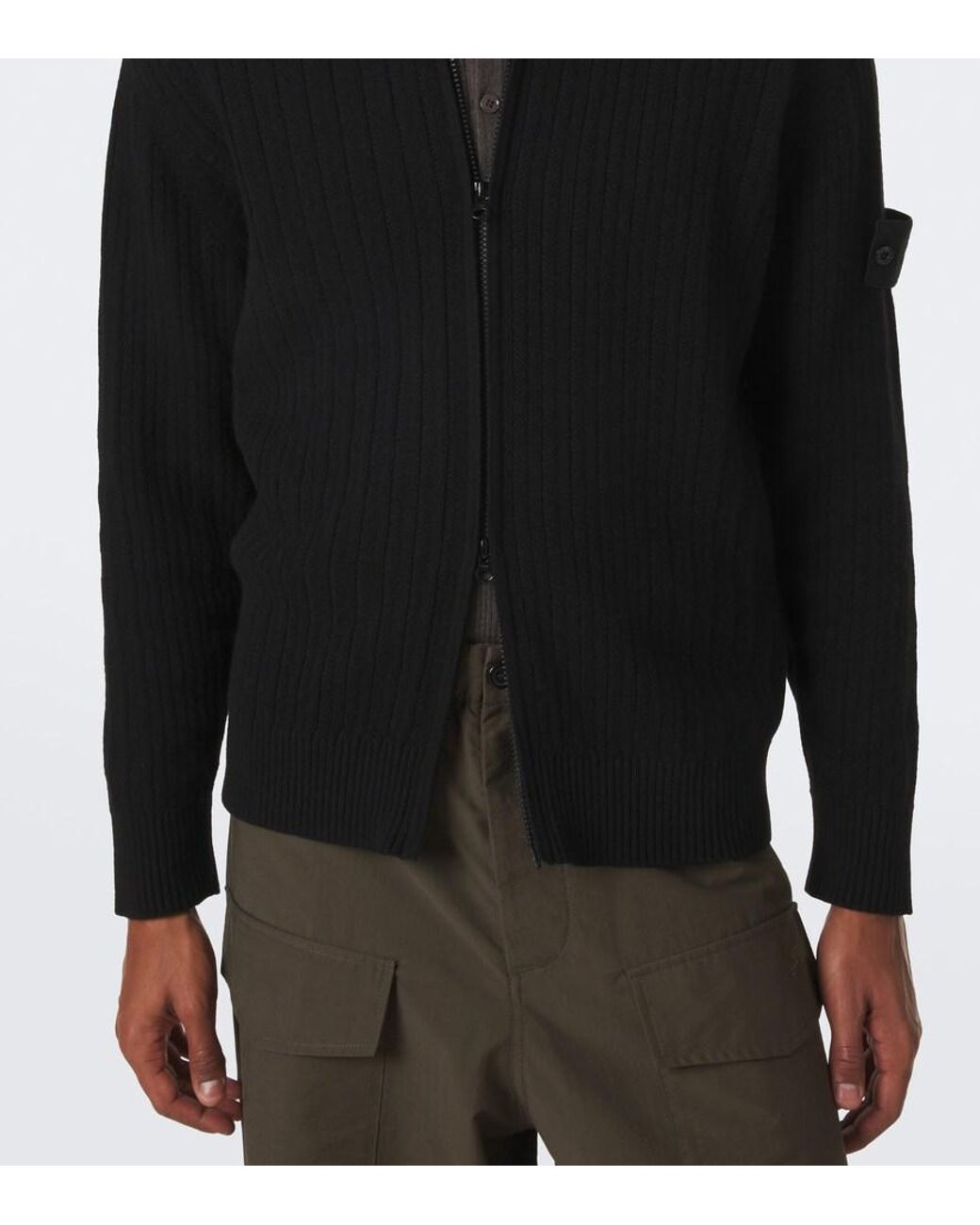 Stone Island Black Ghost Compass Wool And Cashmere Cardigan for men