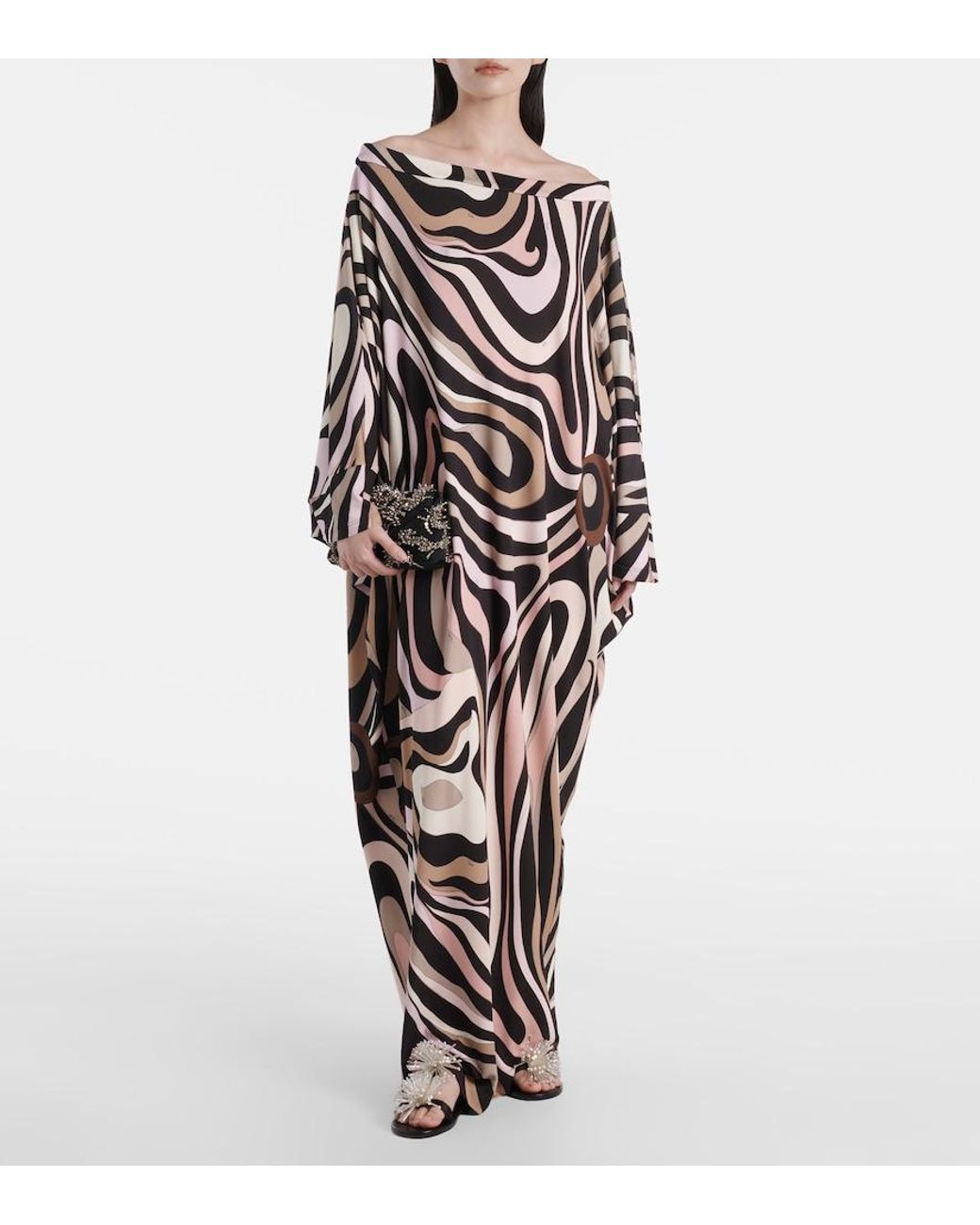 Emilio Pucci Black Marmo Printed Off-Shoulder Beach Cover-Up
