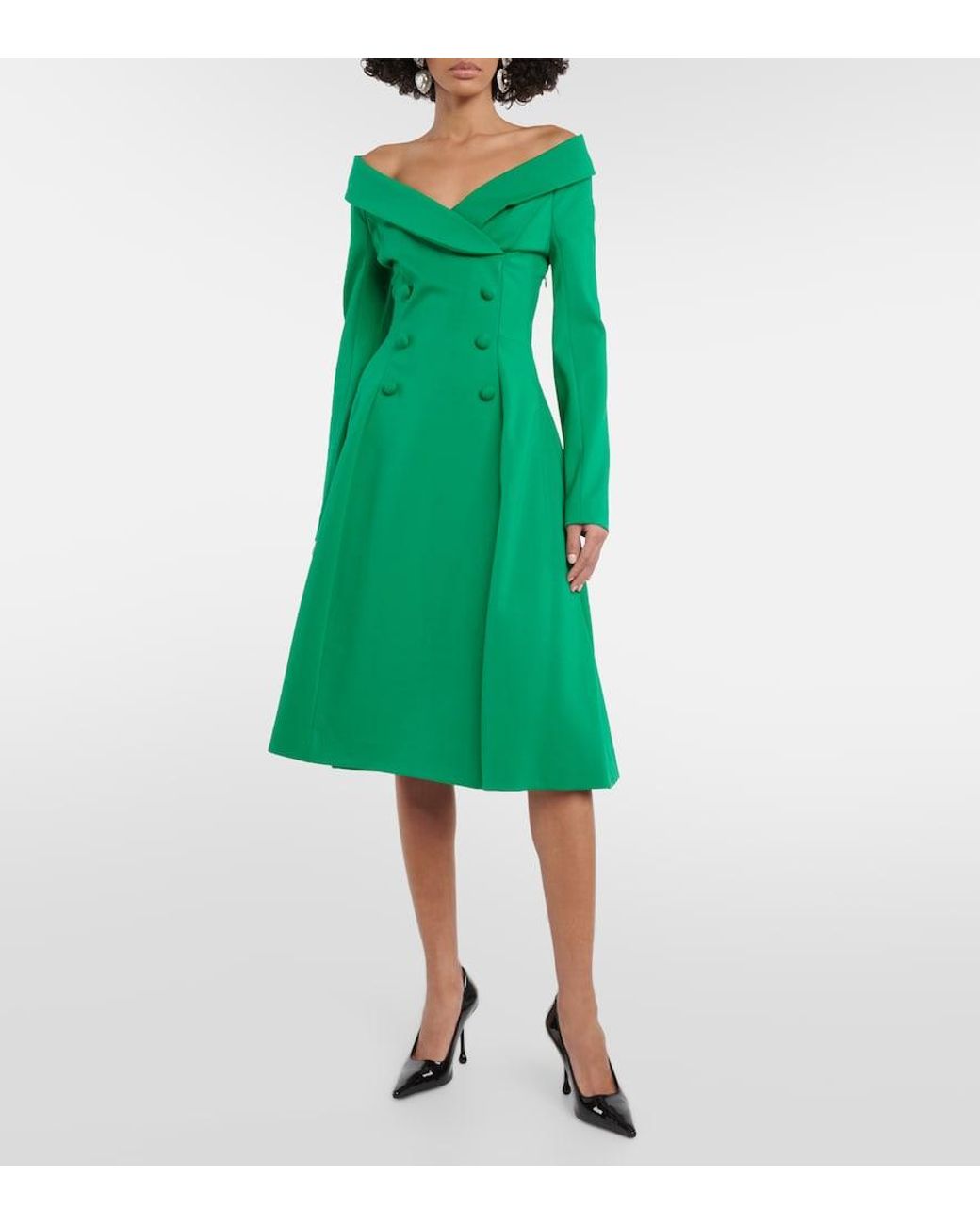 Dorothee Schumacher Green Off-Shoulder Midi Dress