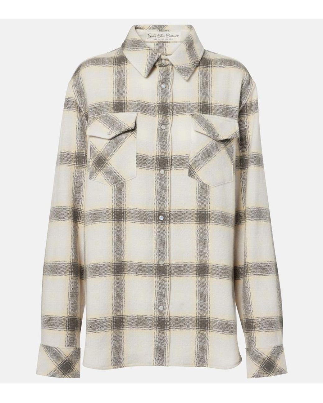 God's True Cashmere Natural Moon Plaid Cashmere Shirt