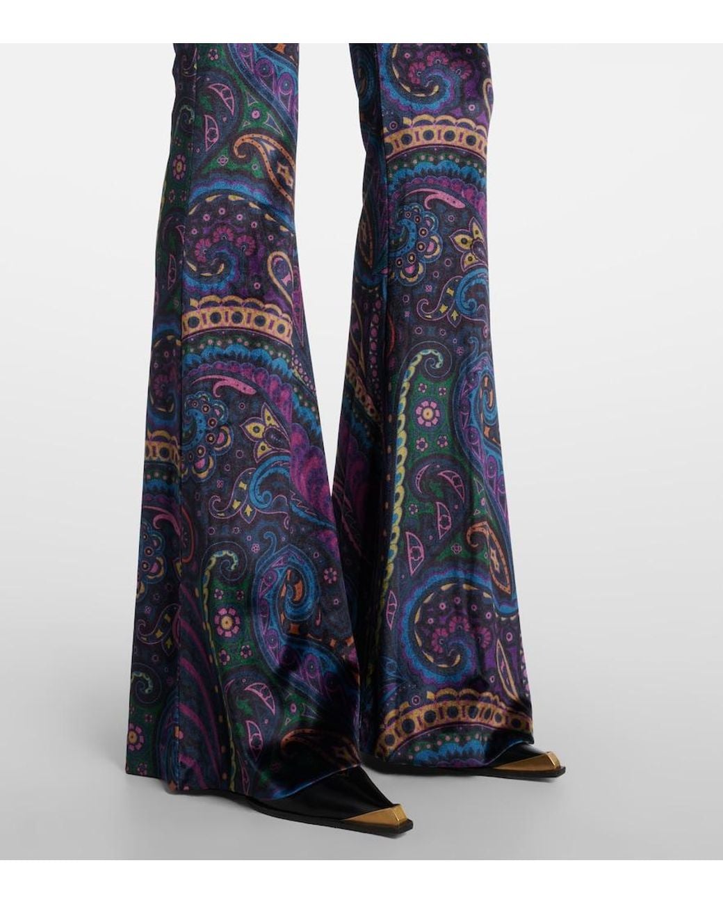 Etro Blue Printed High-Rise Velvet Flared Pants