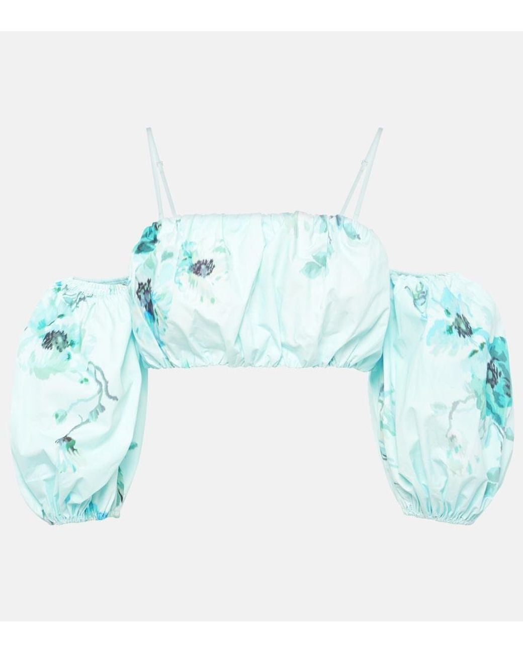 Zimmermann Blue Lightburst Floral Cotton Crop Top