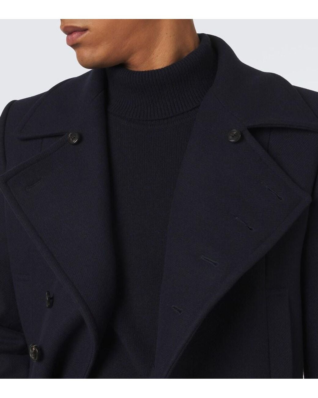 Dries Van Noten Blue Double-Breasted Wool-Blend Twill Coat for men