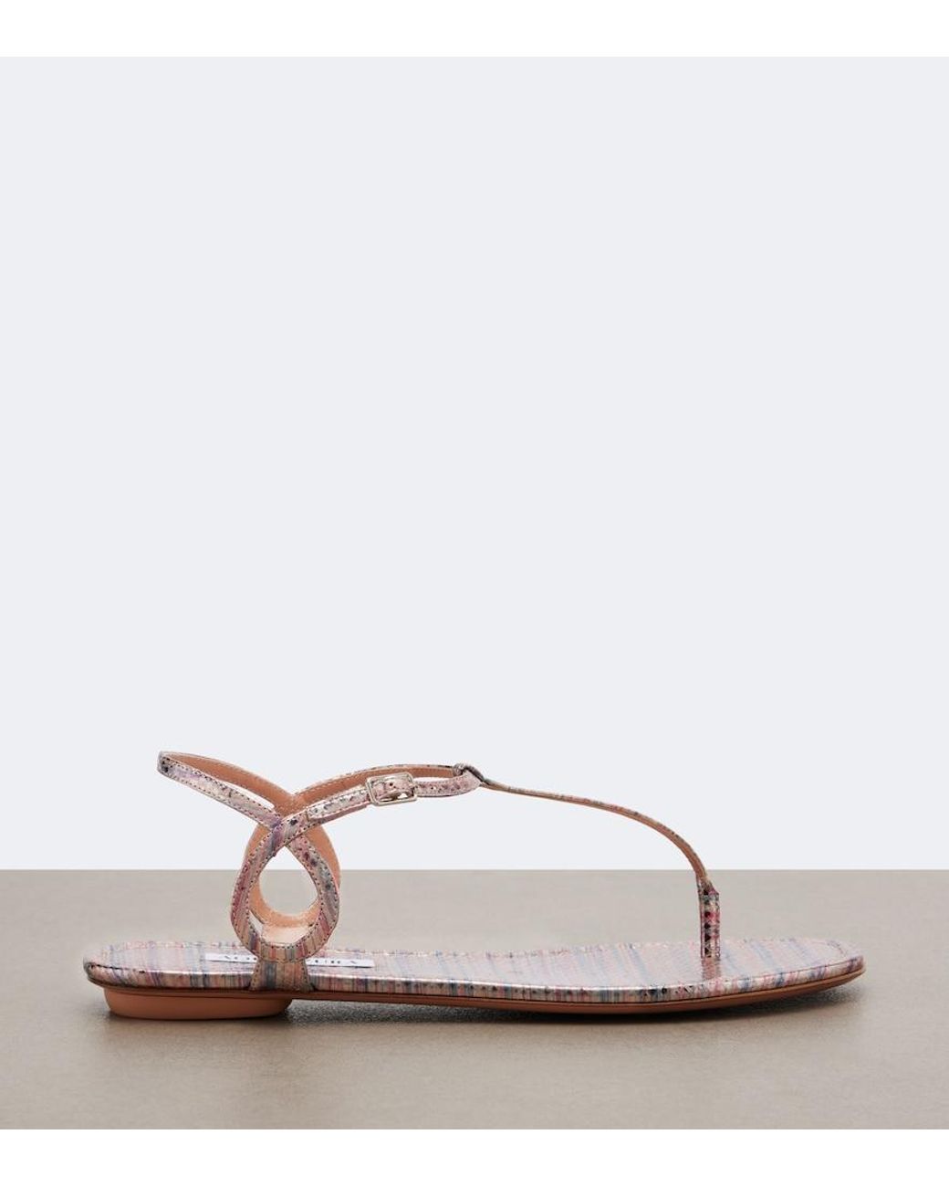 Aquazzura Pink Almost Bare Striped Leather Thong Sandals