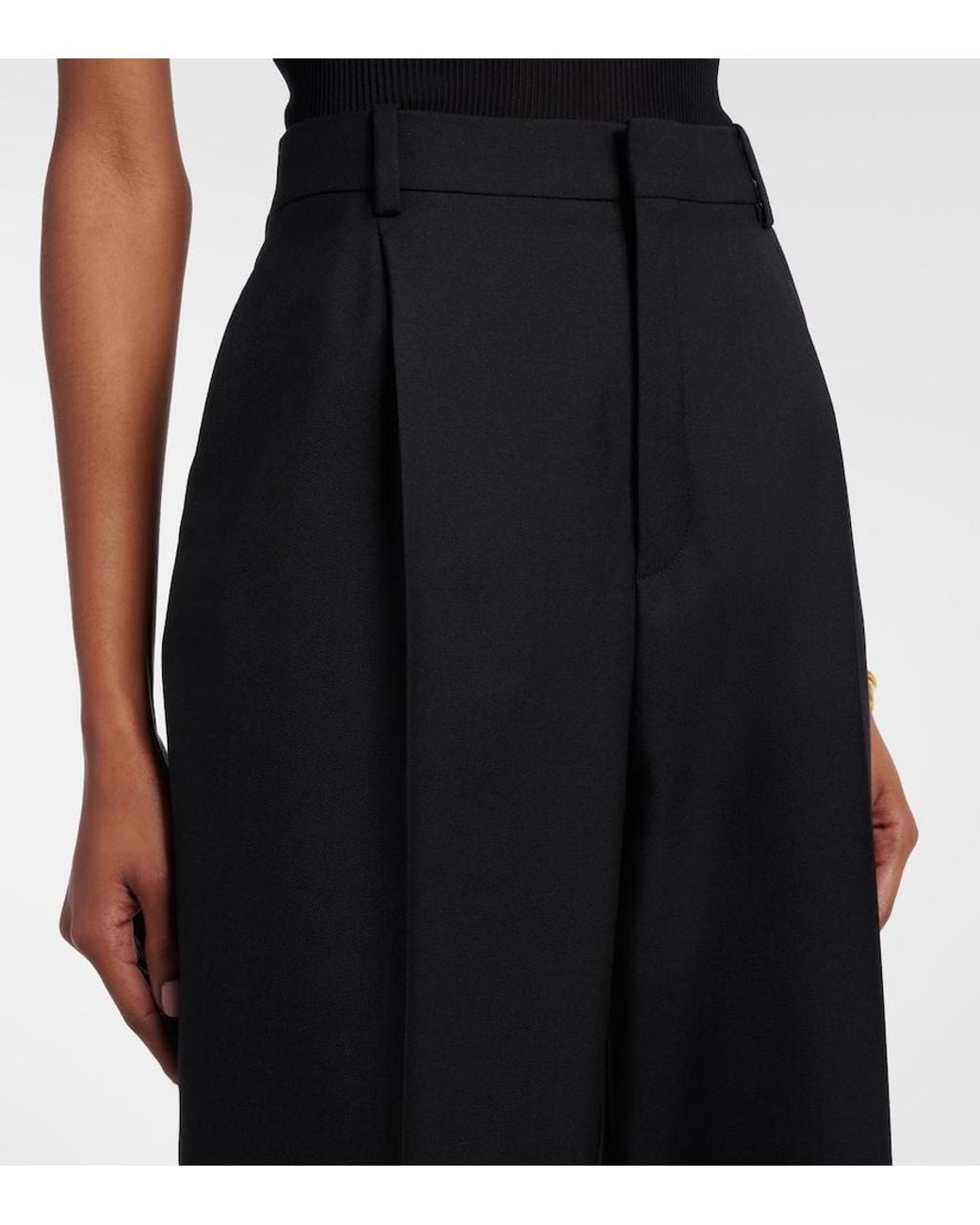 Saint Laurent Black Wool Wide-Leg Pants
