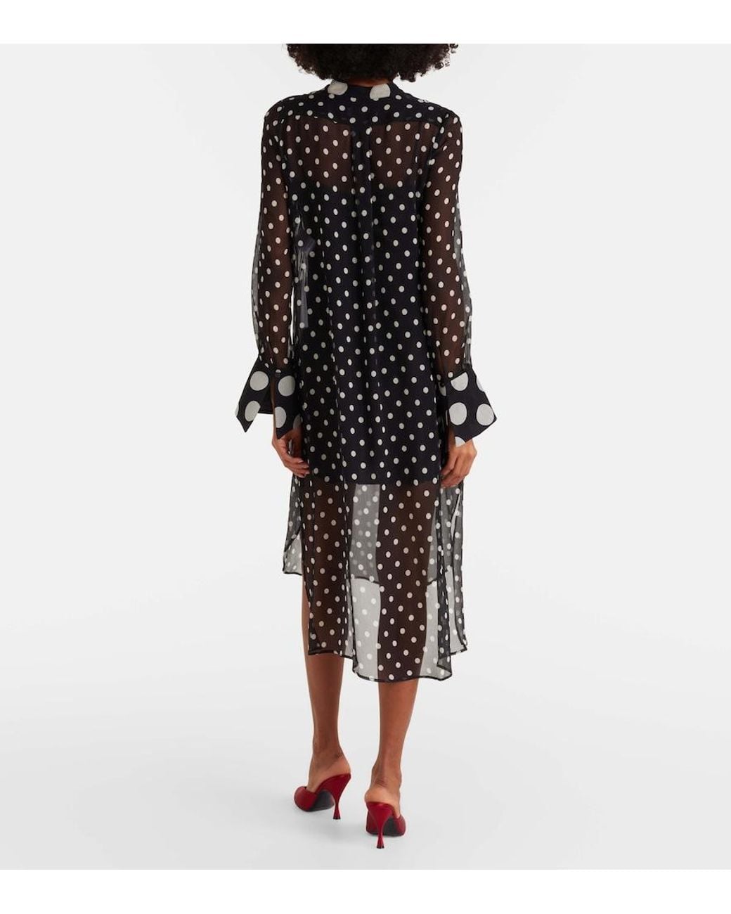Nina Ricci Black Polka-Dot Semi-Sheer Silk Midi Dress