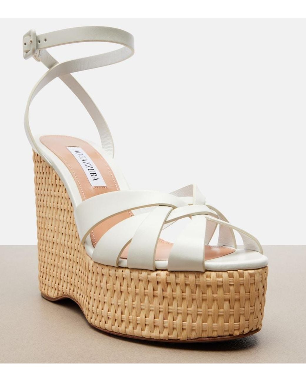Aquazzura White Copacabana Leather Wedge Sandals
