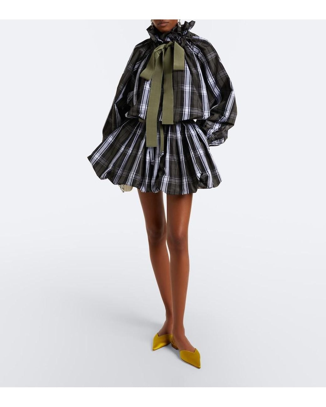 Patou Black Checked Balloon Miniskirt