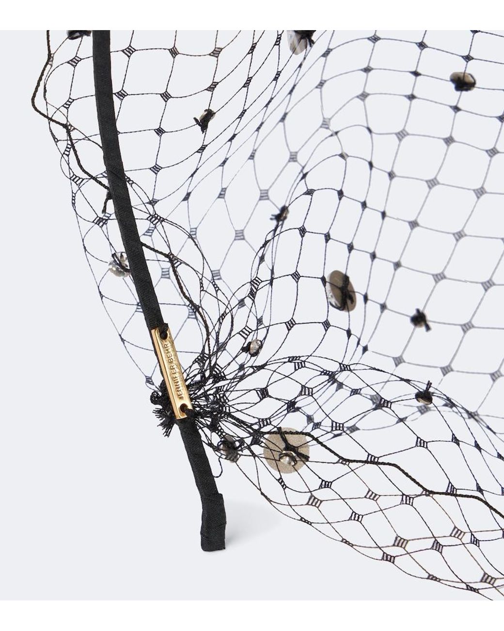 Jennifer Behr White Stella Embellished Fishnet Headband