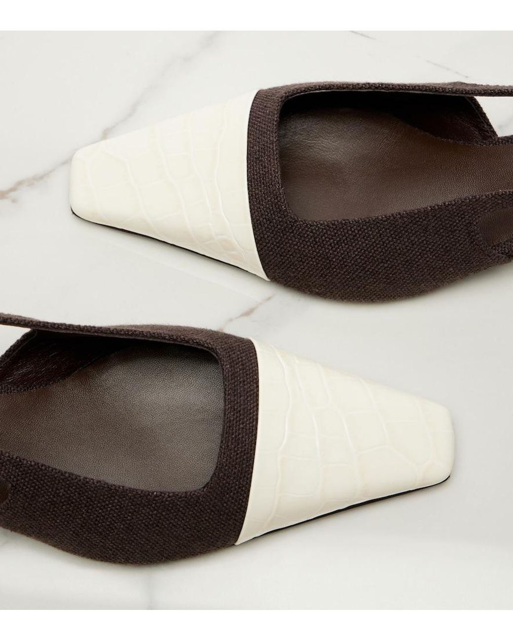 Tod's Brown Leather-Trimmed Canvas Slingback Pumps