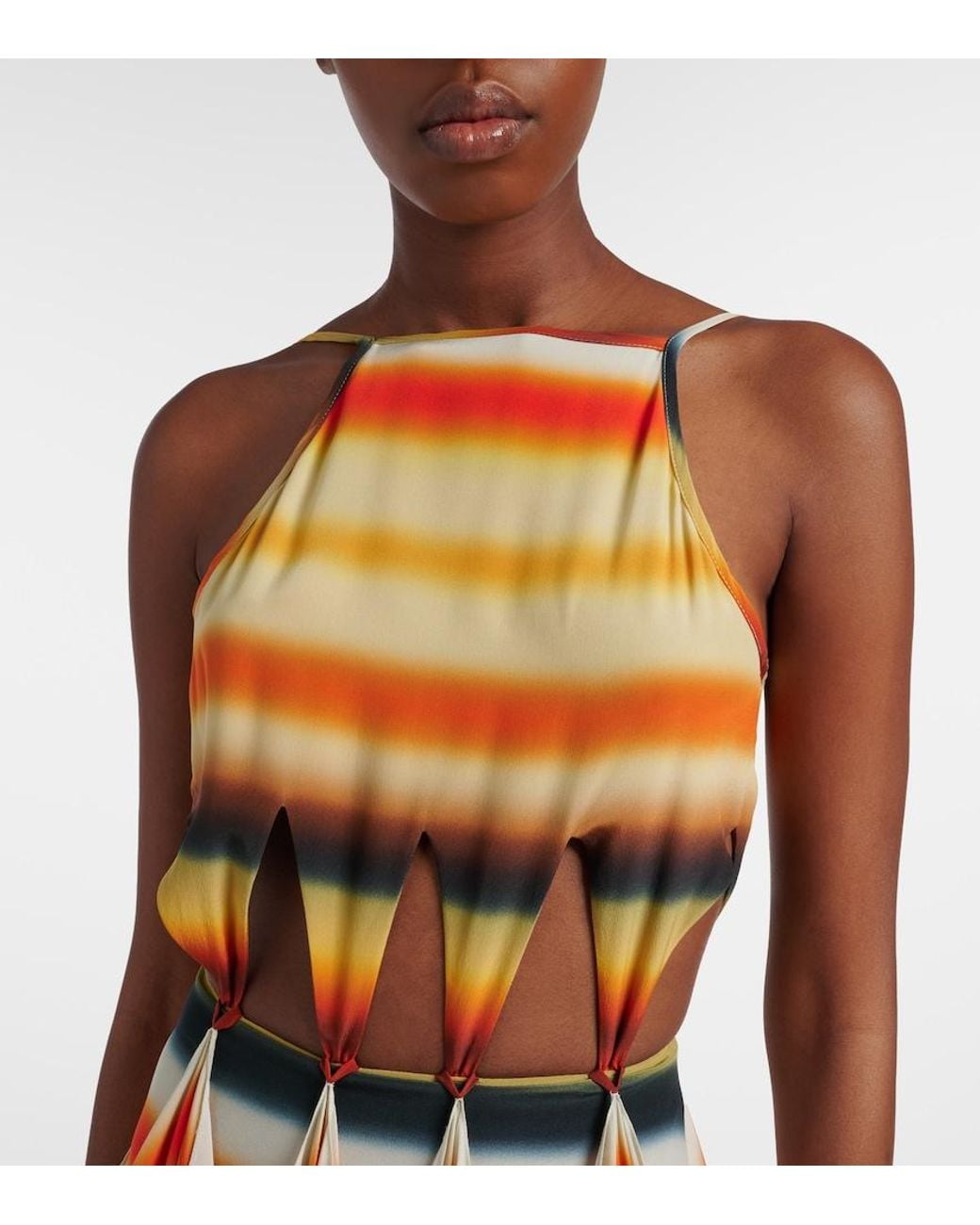 Loewe Metallic Paula's Ibiza Striped Silk Maxi Dress