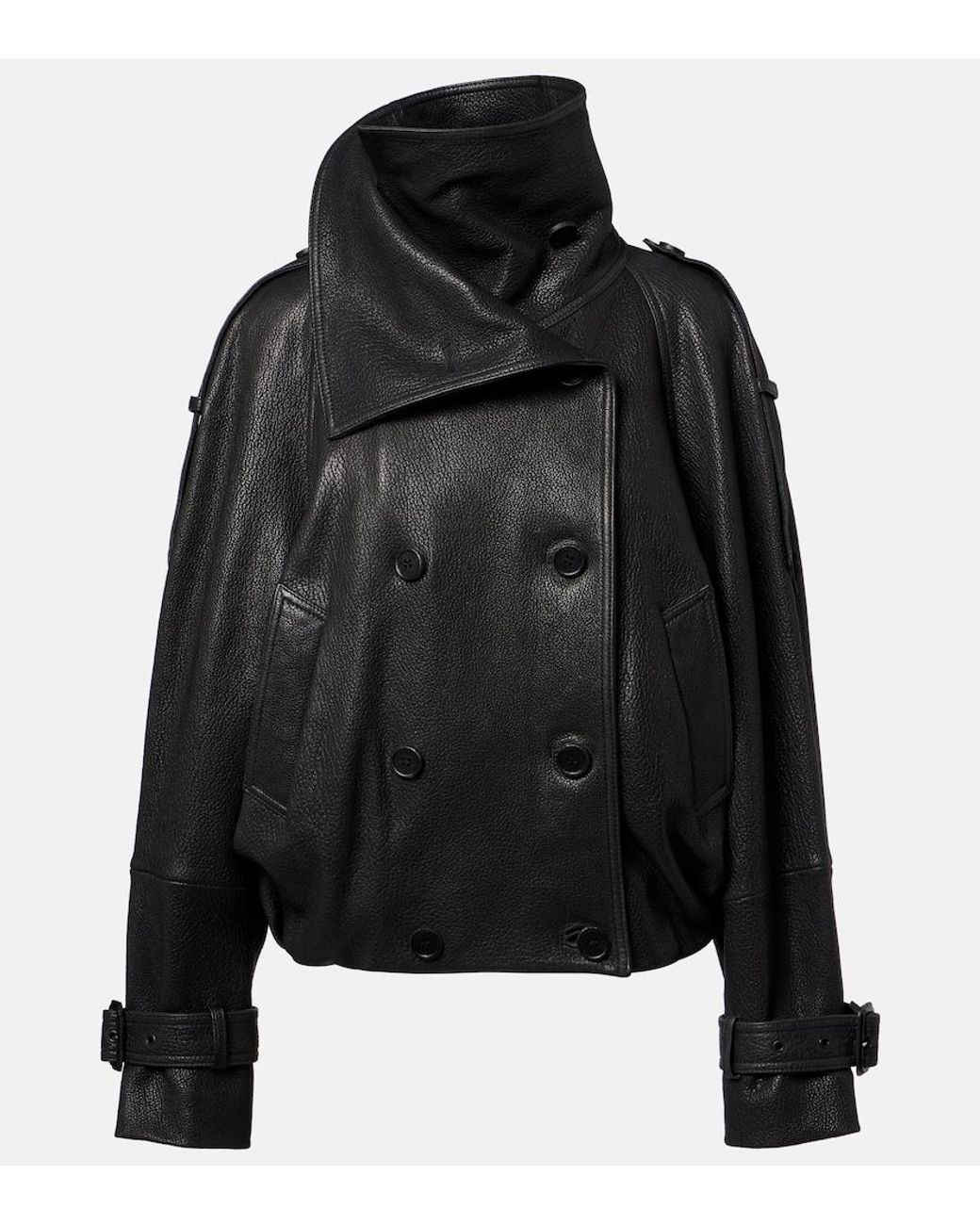 Acne Black Double-Breasted Leather Jacket