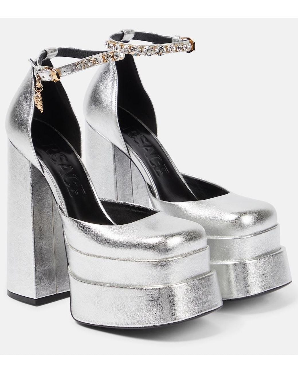 Versace White Medusa Aevitas Leather Platform Pumps