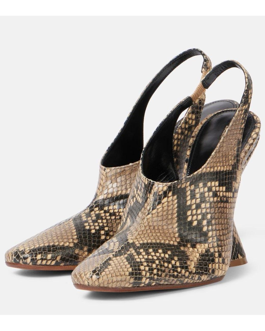 Dries Van Noten Metallic Snake-Effect Leather Wedges