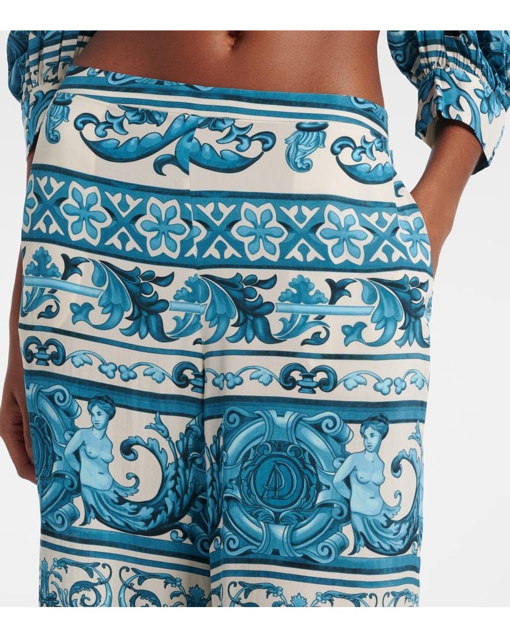 Adriana Degreas Blue Printed Wide-Leg Pants