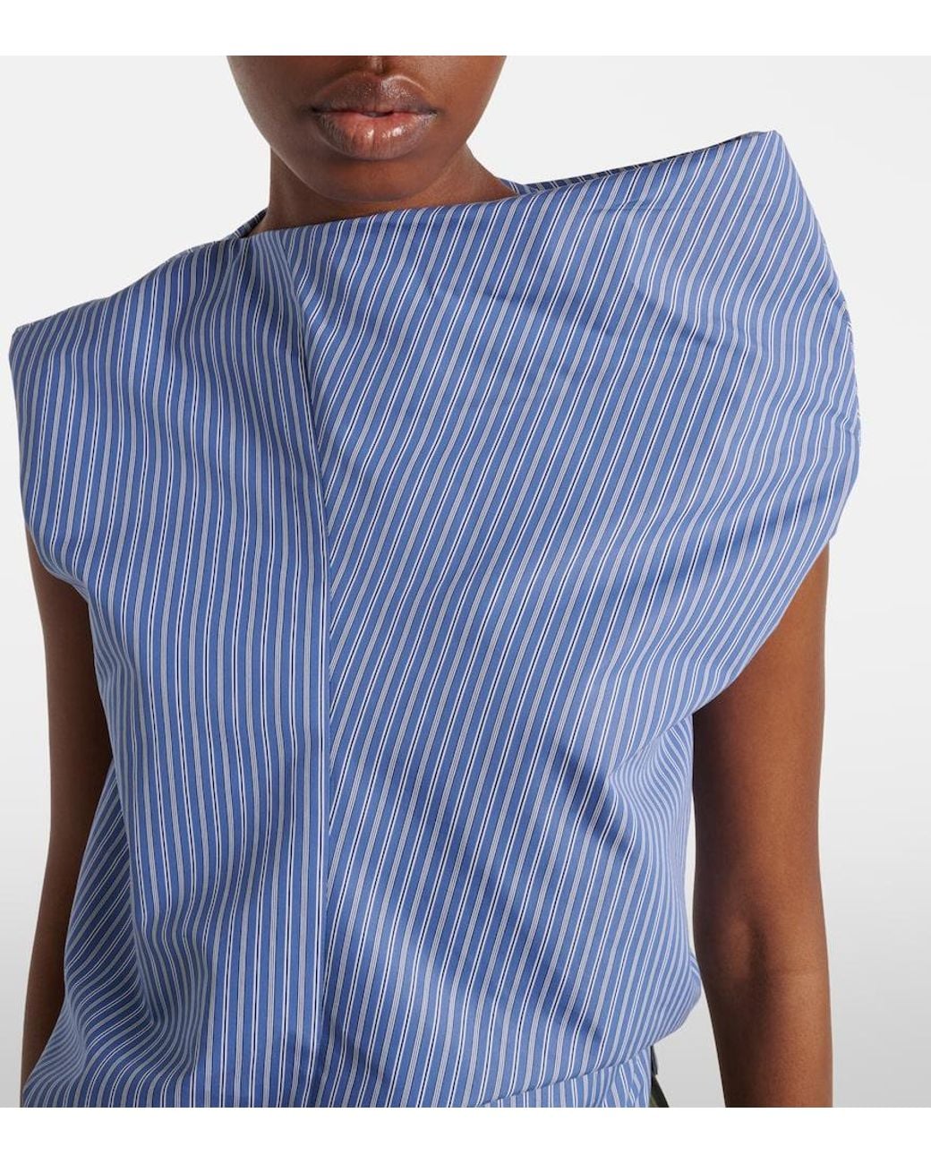 Sacai Blue Striped Cotton-Blend Top