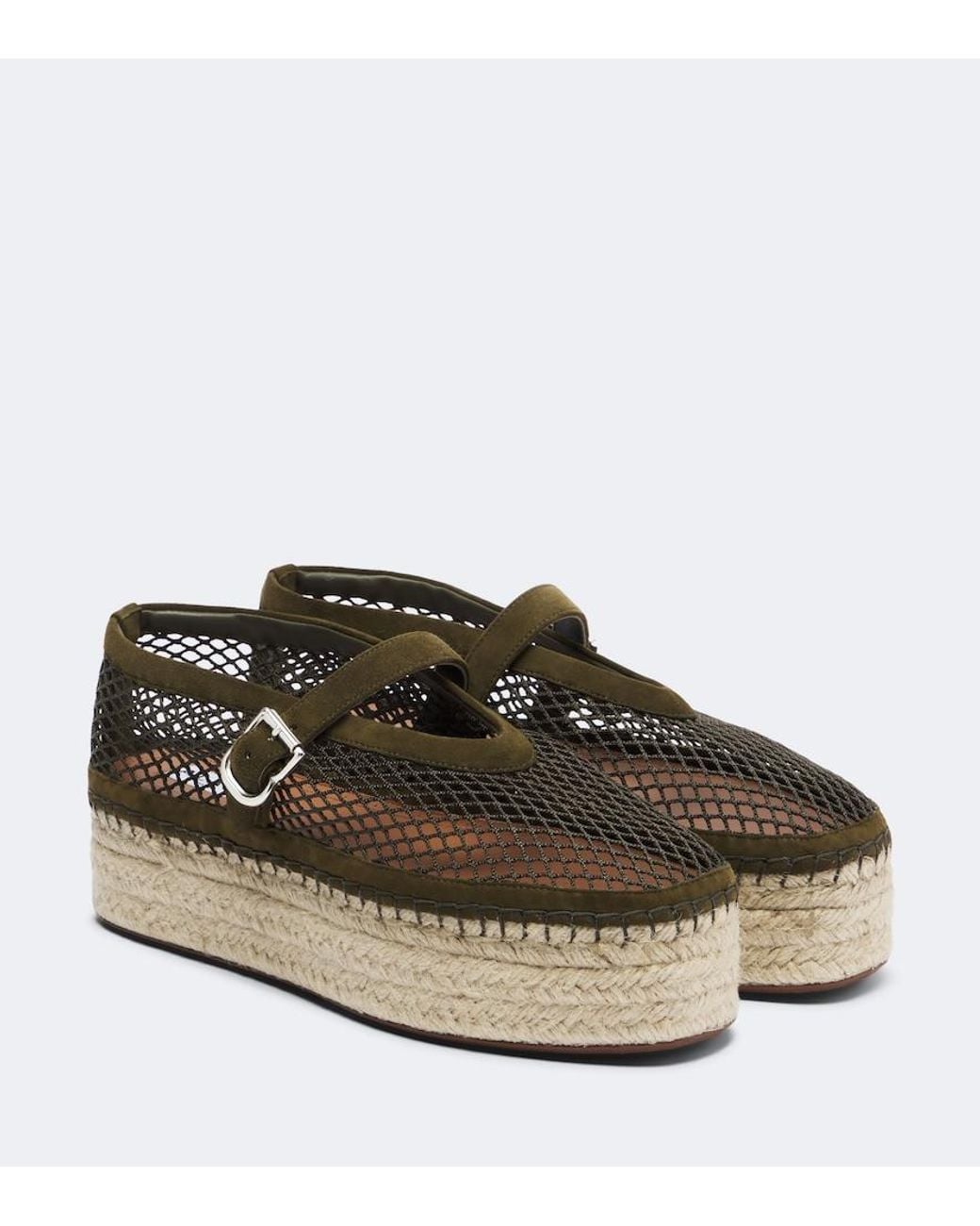Alaïa Brown Suede-Trimmed Fishnet Platform Espadrilles
