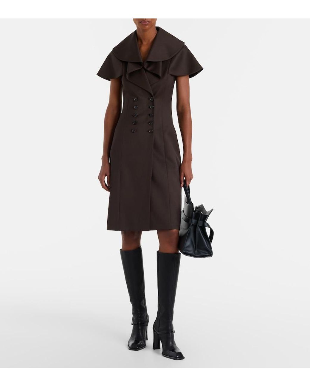 McQueen Black Draped Wool Minidress