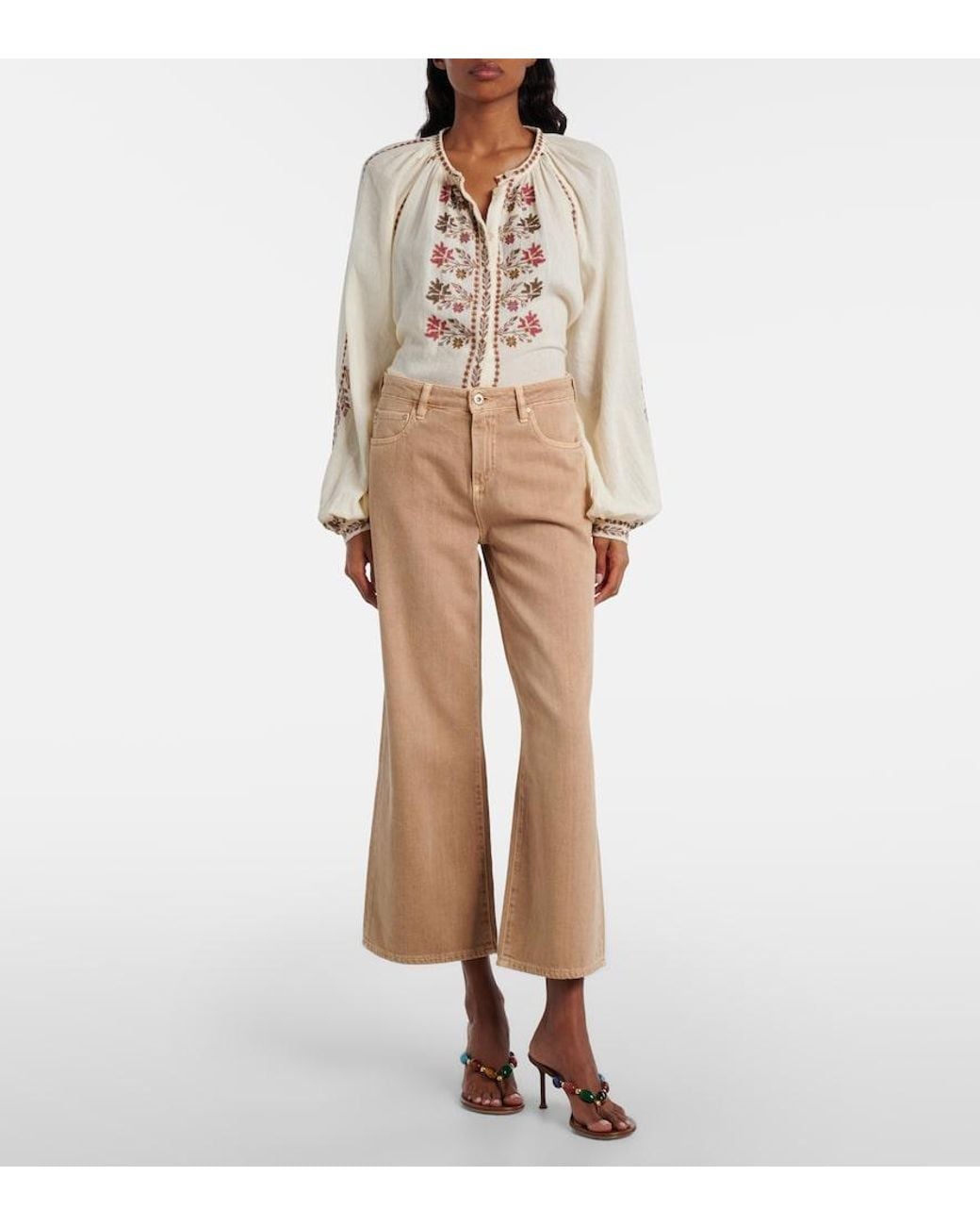 AG Jeans Natural Saige Cropped Wide-Leg Jeans