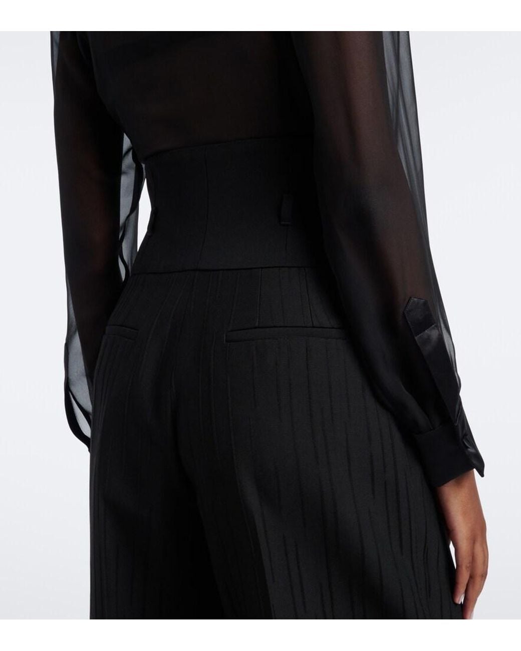 Dolce & Gabbana Black Pinstripe Virgin Wool Wide-Leg Pants