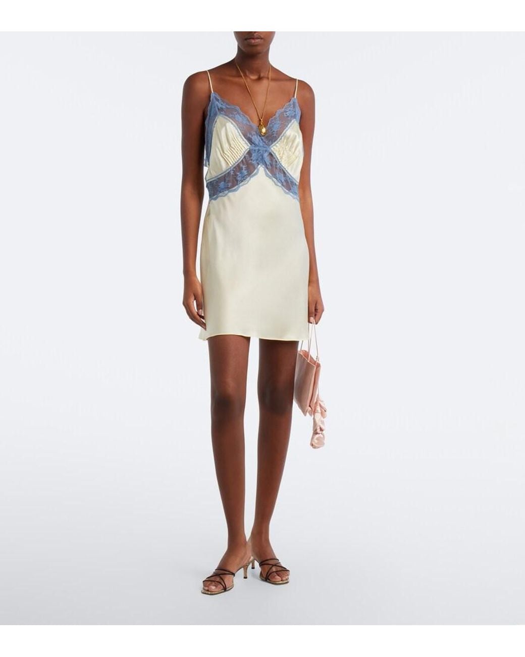 Sir Blue Aries Lace-Trimmed Silk Slip Dress