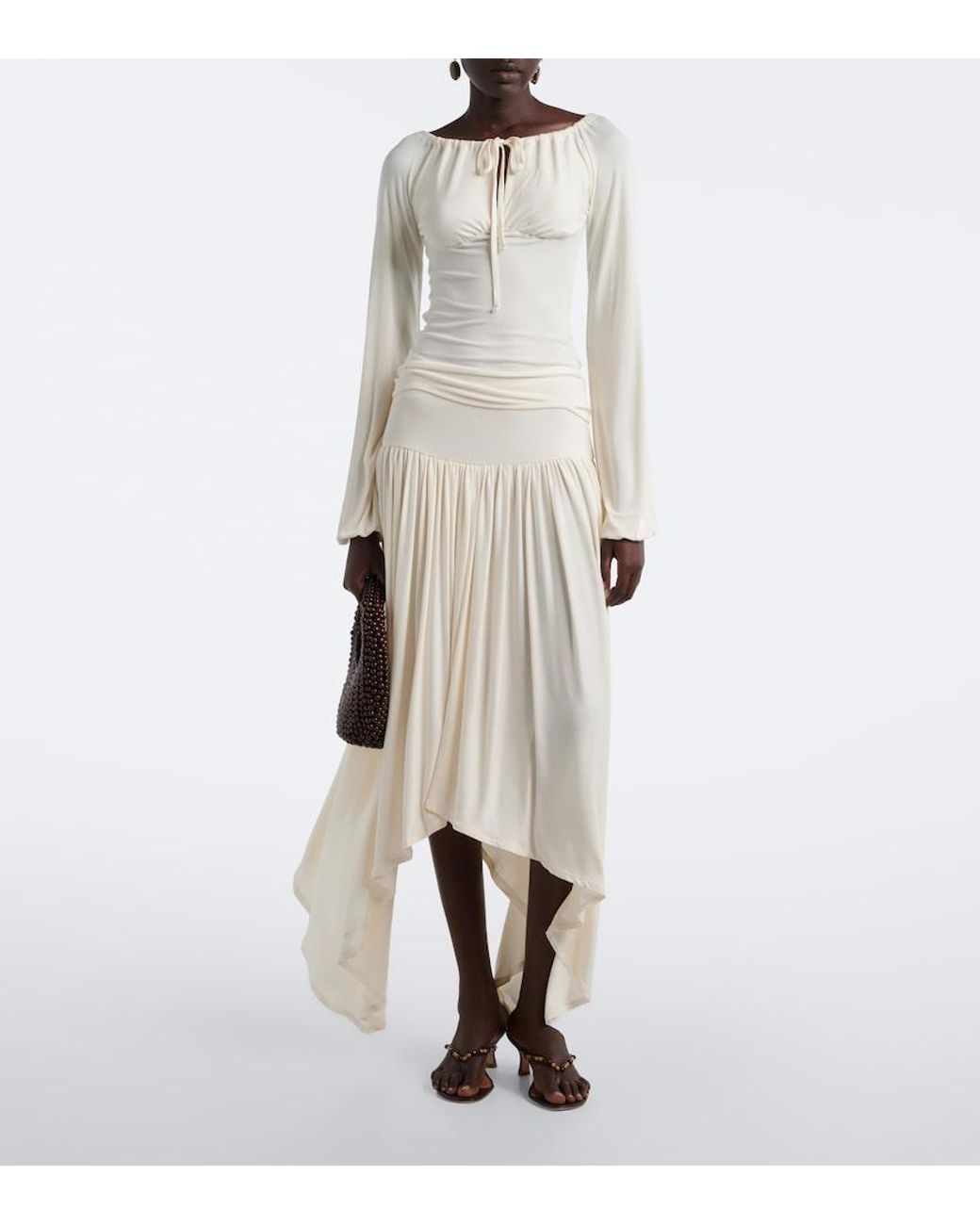 AYA MUSE White Elya Asymmetric Pleated Midi Skirt