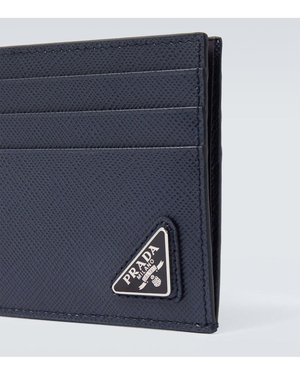 Prada Blue Logo Saffiano Leather Card Holder for men