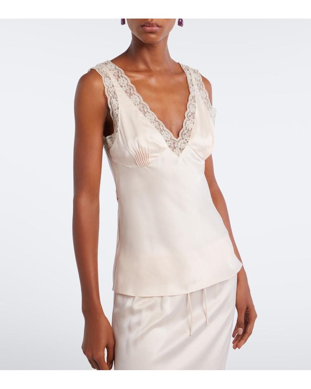 Posse Pink Blake Lace-Trimmed Silk Satin Top