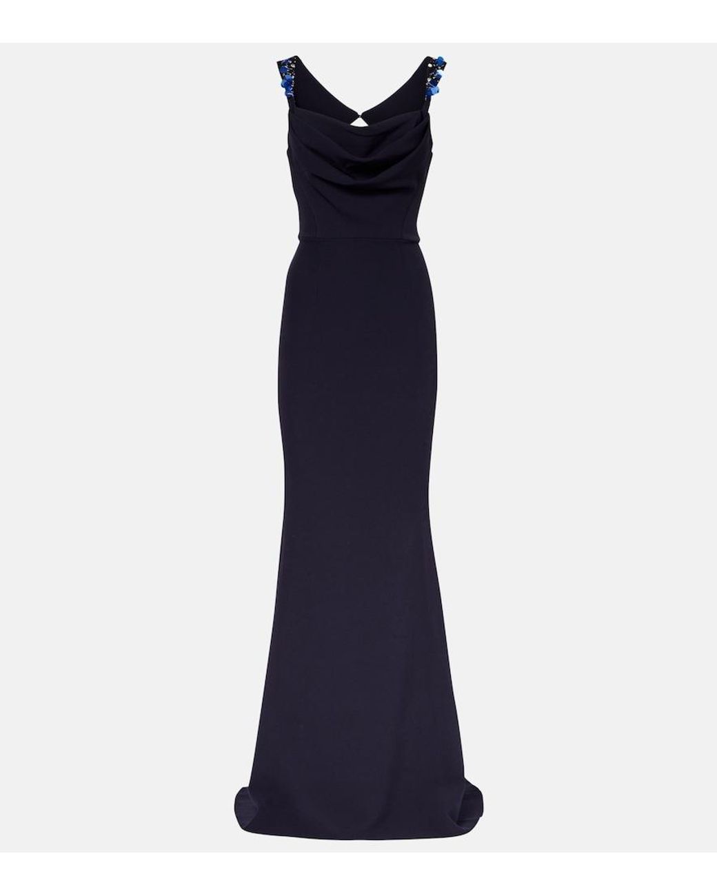 Safiyaa Blue Melina Embellished Crepe Gown
