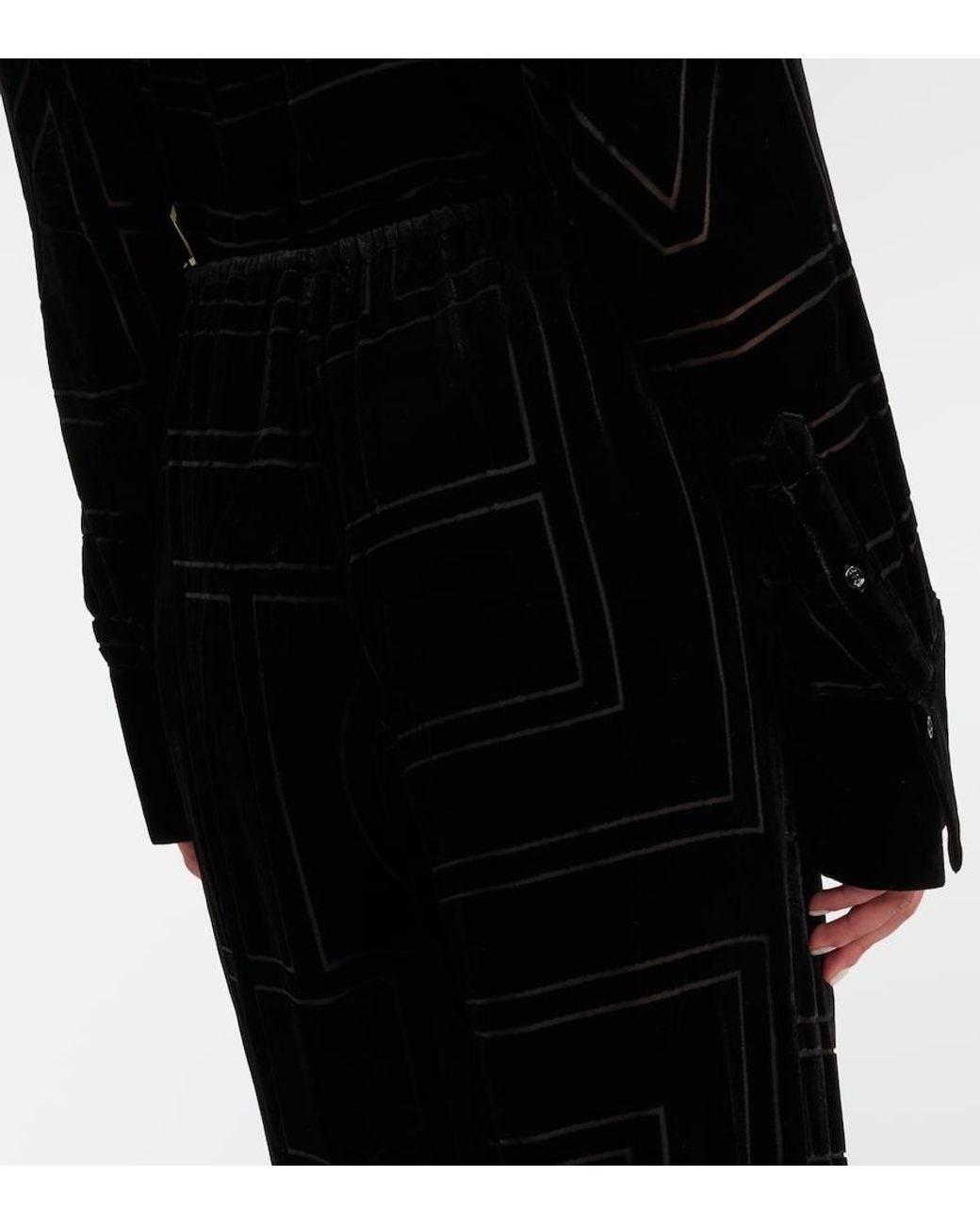 Totême Black Logo Velvet Wide-Leg Pants