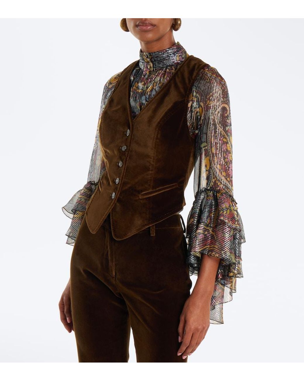 Etro Brown Cotton Velvet Vest
