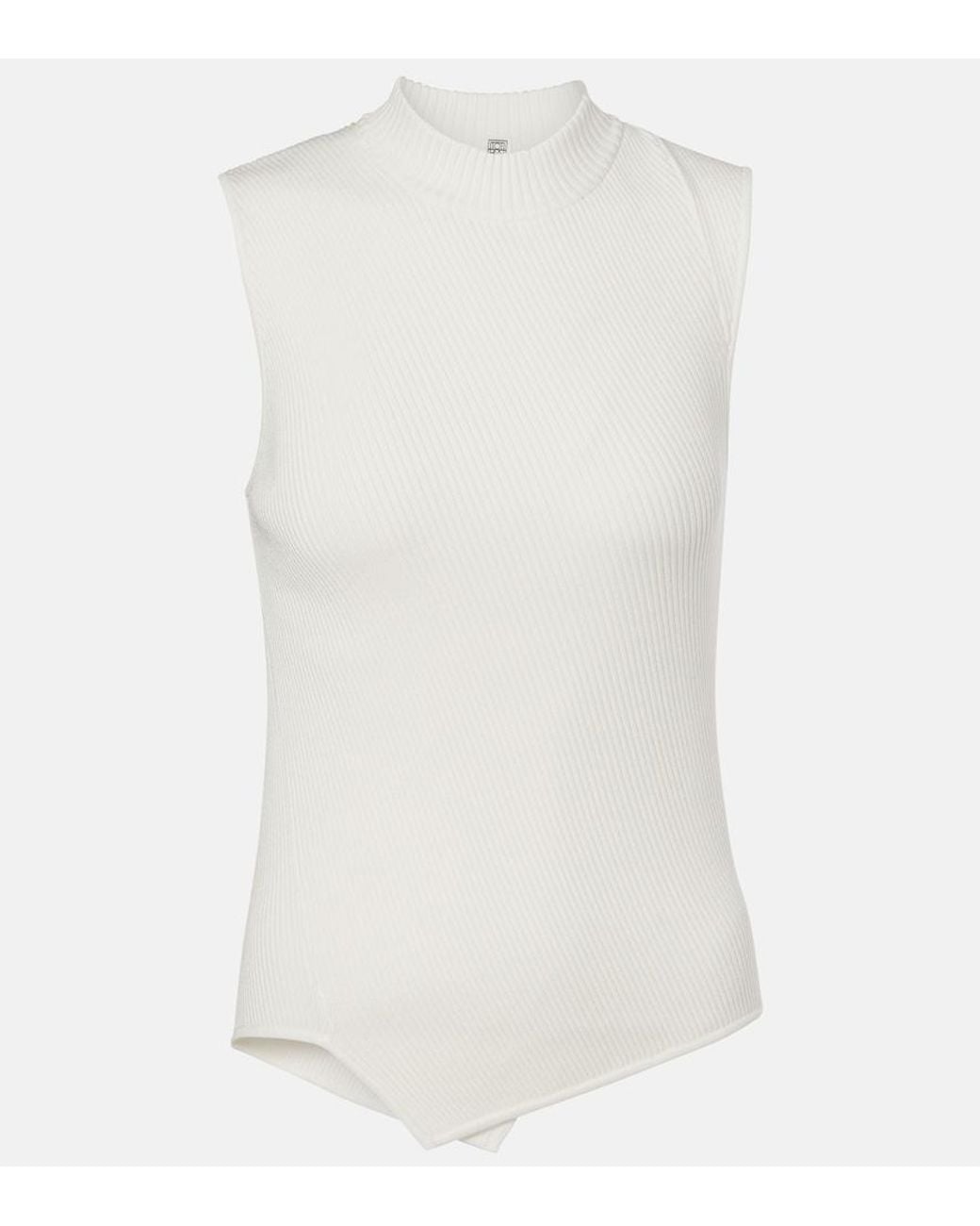 Totême White Ribbed-Knit Asymmetric Top