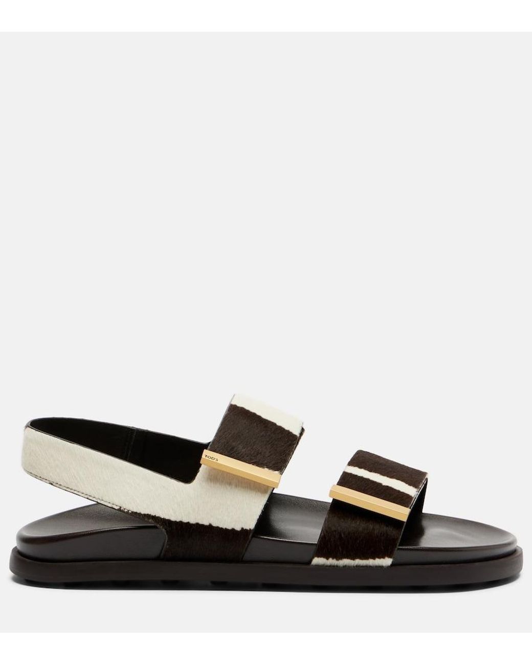 Tod's Black Printed Calf Hair Sandals